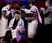 20 September 2009. Receiving Honorary Doctorate from Berklee College of Music during  Monterey Jazz festival. Clint Eastwood and Chick Corea present.